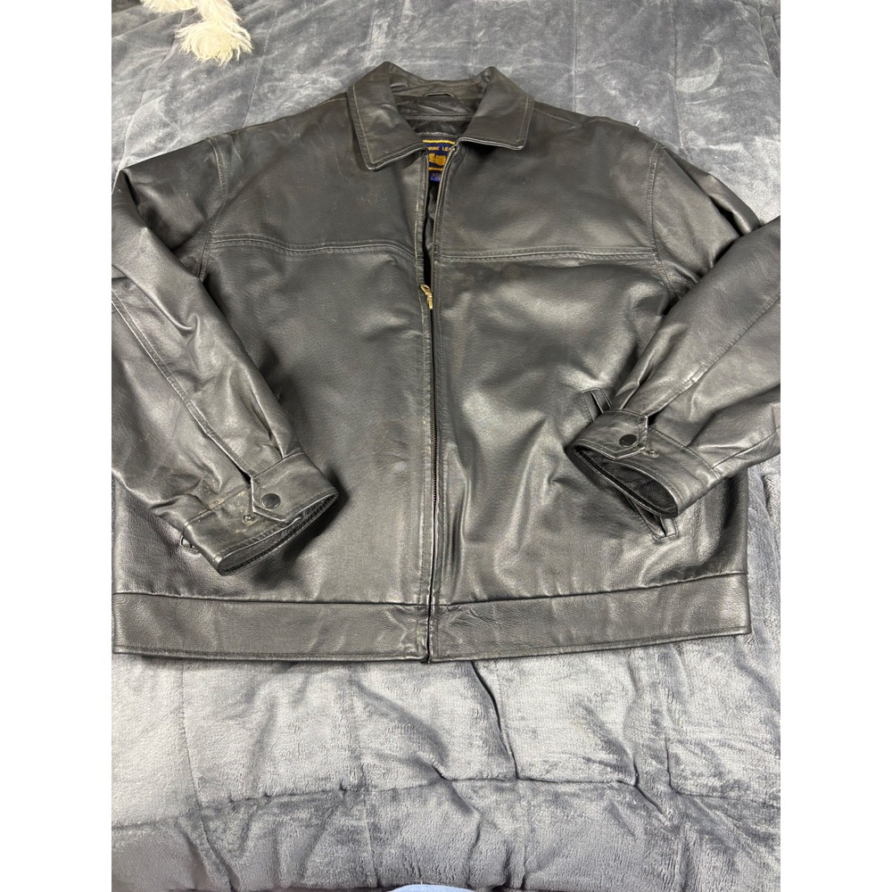 Airborne Leathers Mens Black Genuine Leather‎ Bomber Jacket XL Full Zip Quilted